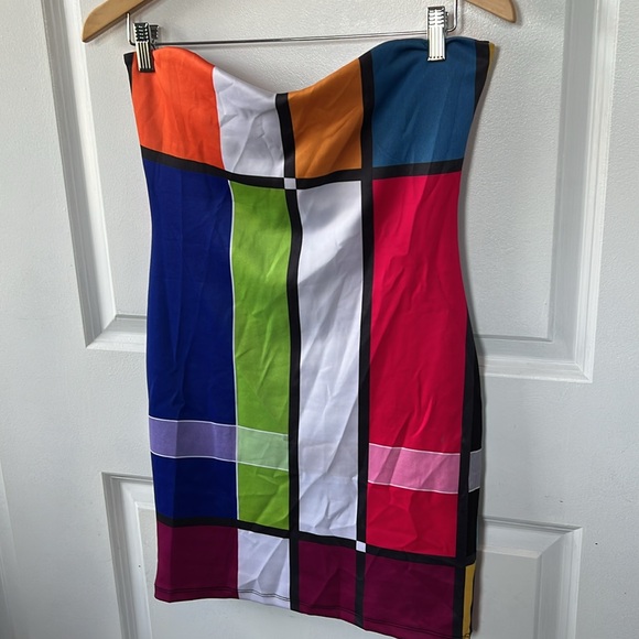 WINDSOR Y2K color block Mondrian inspired art mini tube dress M L color - Picture 3 of 5